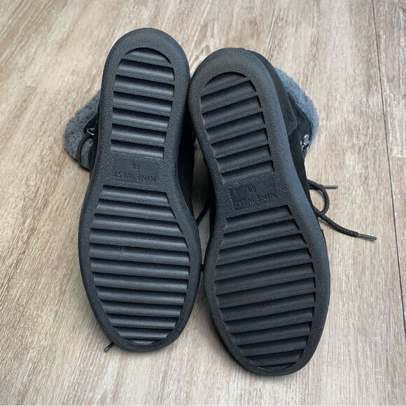 Nine West Growler Black Leather Suede Fur Wedge Boots - Picture 7 of 7